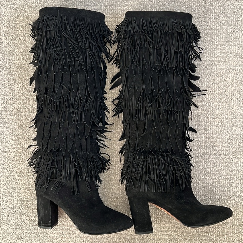 Aquazzura Tall Fringe Suede Boot